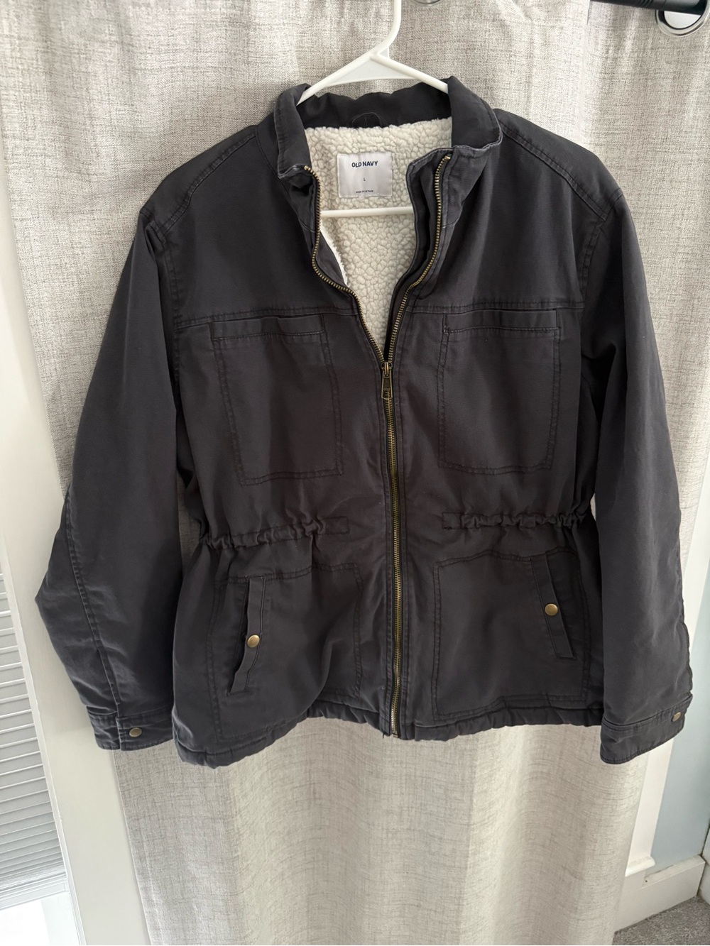 Old Navy Women’s Dark Gray Sherpa-Lined Zip Front Jacket